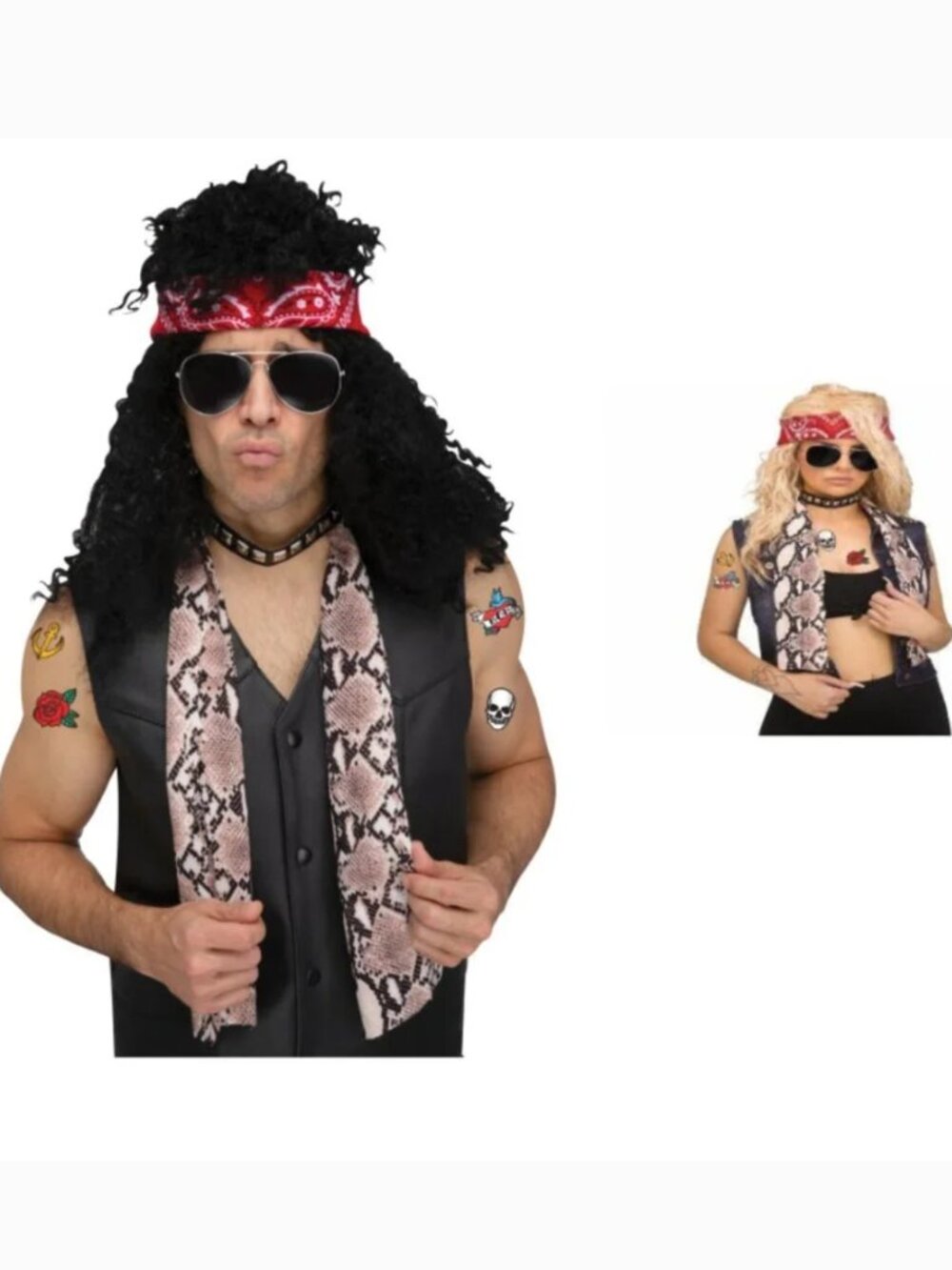 80's Rocker Kit Bandana, Sunglasses, Tattoo 5 Pc Halloween Costume Accessory 14+